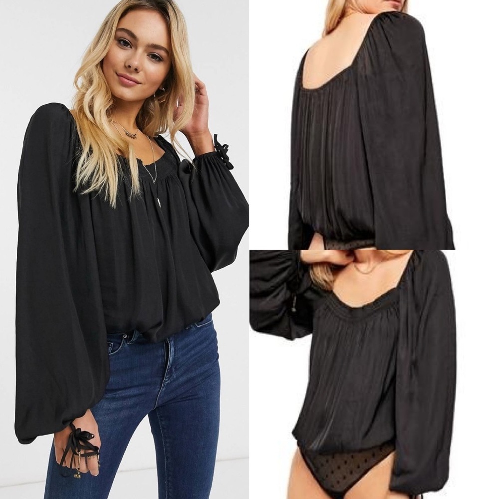 NWT✨ FREE PEOPLE Intimately Black Long Sleeve Square Neck Bodysuit XS